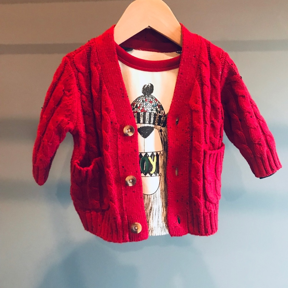 Gymboree Baby Boy Red Shawl Collar Sweater
